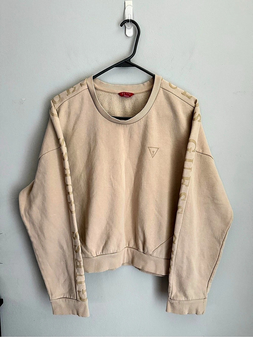 Guess Los Angeles Logo Tape Crewneck Sweatshirt Beige XL